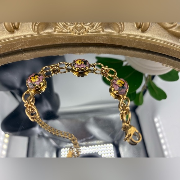 Anthropologie Jewelry - Gold Enamel Floral Charm Bracelet
